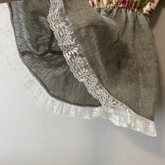 Handmade Children's Cotton Linen Green Multicolour Lace Square Neck Dress - Picture 11 of 12